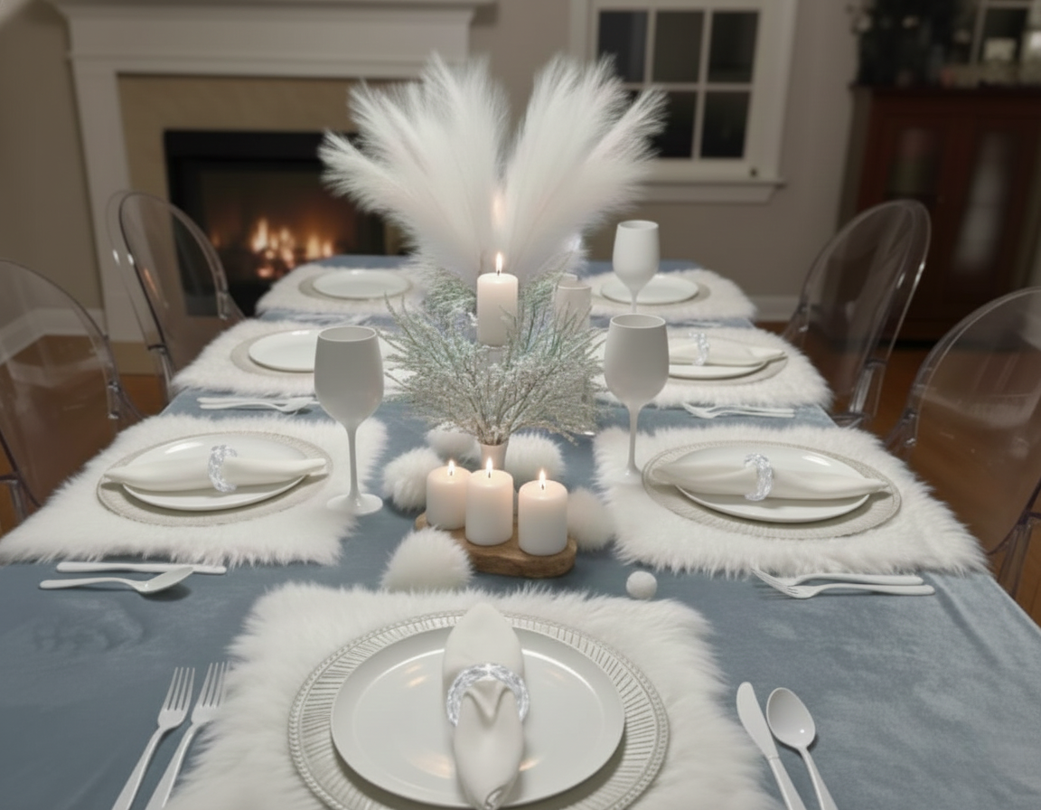 Frostscape tablescape - winter elegance with white and silver tones